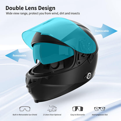 Bluetooth Motorcycle Helmet FreedConn BM12 DOT Full Face Bluetooth Helmets Motorcycle Dual Visor Helmet with Integrated Intercom System/ 2~3 Riders Pair/ 500M/ FM/ MP3/ Voice Dial (Multi-Color, XXL)