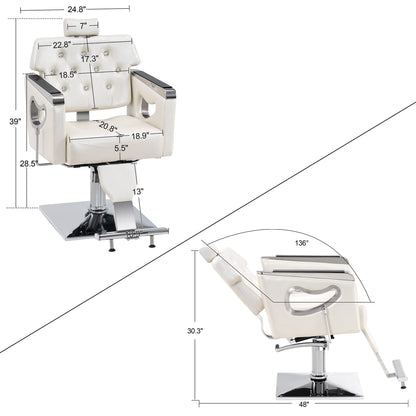 BarberPub Barber Chair Reclining Salon Chair for Hair Stylist, Antique Hair Spa Salon Styling Beauty Equipment 8132(Champagne)