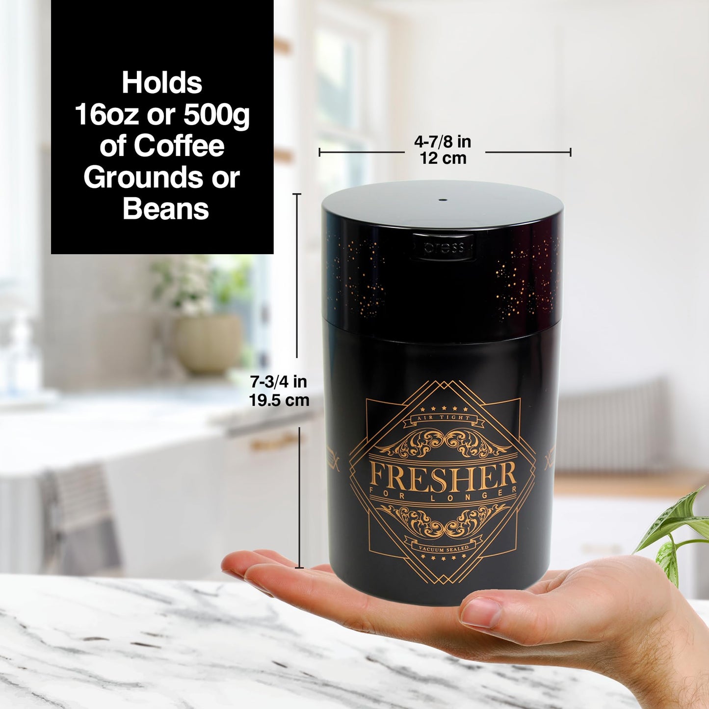 Coffeevac 1LB – Patented Airtight Container | Multi-use Vacuum Container Works as Smell Proof Containers for Ground Coffee and Coffee Bean Containers. White Floral