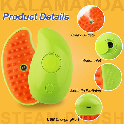 KALAMANDA Cat Steam Brush, 3 In 1 Cat Steamy Brush, Silicone Massage Grooming Brush, Pet Hair Cleaning Brush Comb for Cats Dogs (Green)