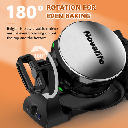 Waffle Maker, 1400W Belgian Waffle Maker, Double Waffle Iron 180° Flip, Rotating Nonstick Plates, Adjustable Browning Control, Locking Buckle & Cool Touch Handle, Removable Drip Tray, Stainless Steel