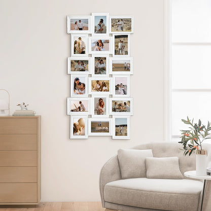 J.M.Deco Collage Picture Frames for Wall Decor, 18-Opening Reunion Family Friends Picture Frame Set, 4x6 Photo Frames Collage for Living Room BedroomWhite