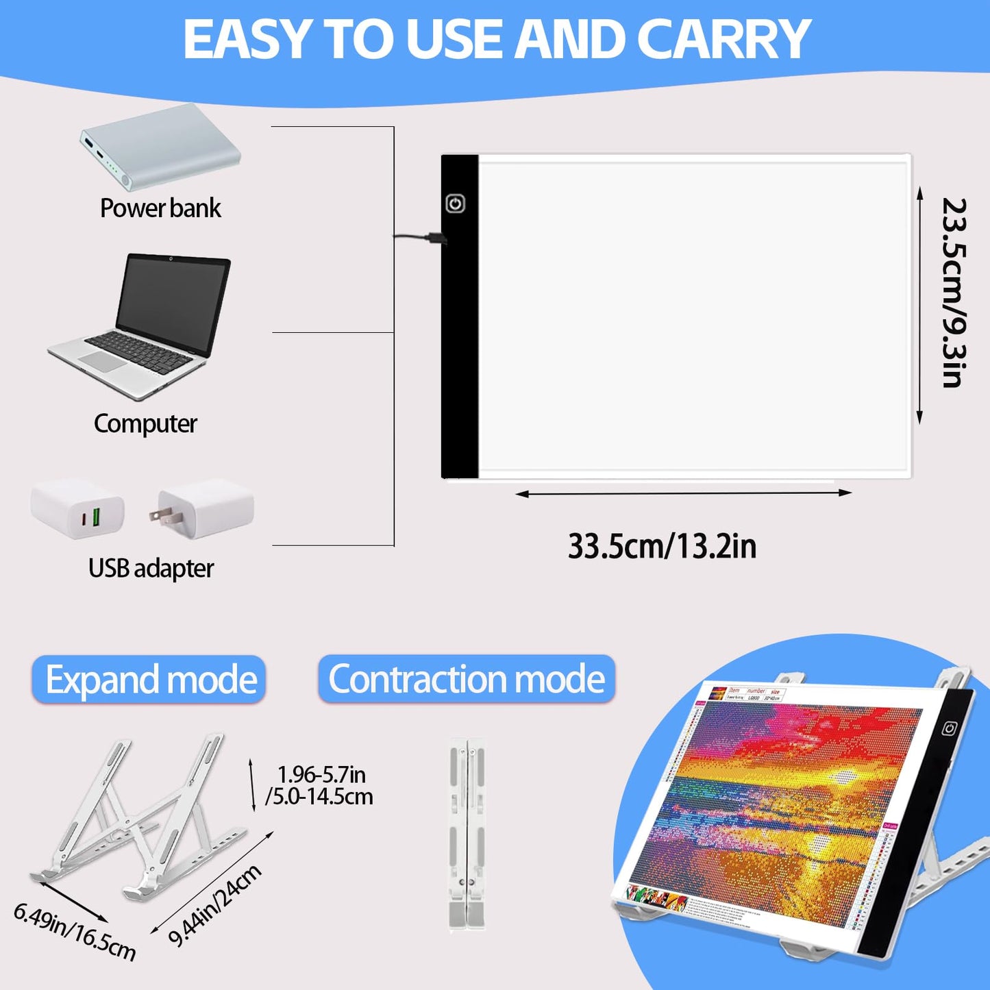 DNSGOOR 186Pcs All Inclusive Diamond Art Accessories Kit Diamond Painting A4 LED Light Pad Set with Diamond Art Sealer Glue Stand Storage Case Pens 5D Painting Tools for DIY Drill Craft