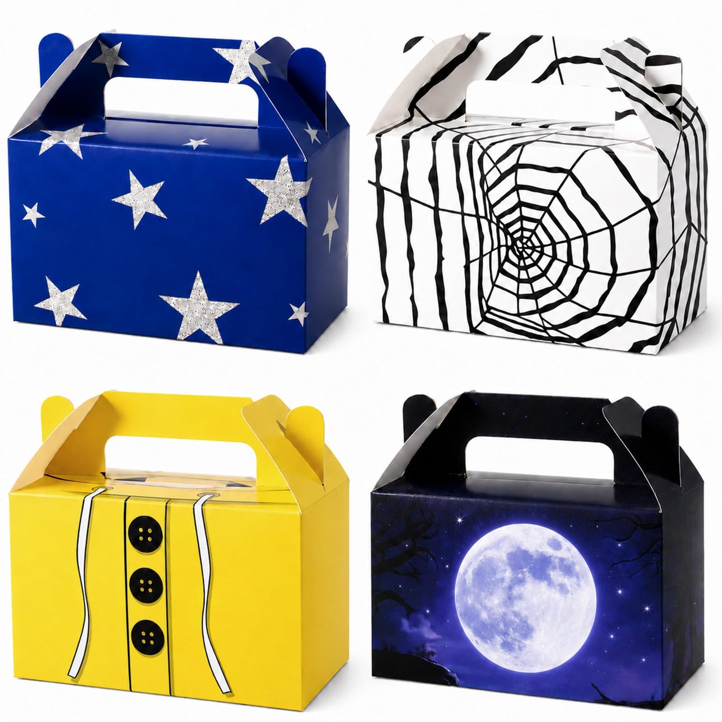 12 Pcs Spooky Themed Party Favor Boxes Cartoon Movie Theme Treat Paper Boxes Spider Star Moon Button Paper Box Halloween Supplies Spider Birthday Themed Favor Box for Celebration Party Supplies