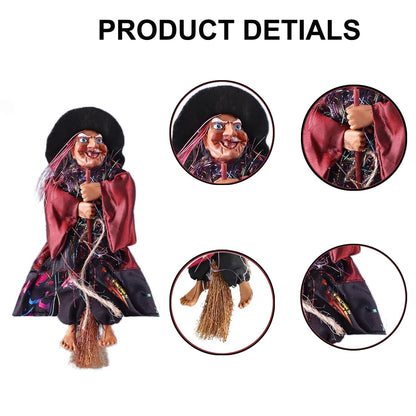 BravOne 3 PCS Halloween Hanging Witches Decorations, 8" Halloween Witches Ornaments Flying Witches Figures on Broom Halloween Outdoor Indoor Decorations Haunted House Hanging Props Party Decor (#A)