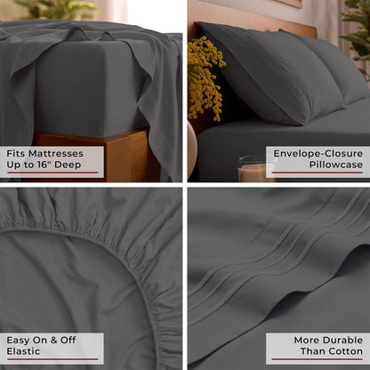 Mellanni Full Sheets Set - 4 PC Hotel Luxury Bedding | Extra Soft, Cooling, Wrinkle-Resistant (Gray)