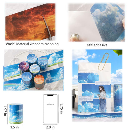 Lciyioc Washi Tape Set,3 Rolls Cloud Washi Tape Stickers for Journaling,Scrapbooking Supplies,Junk Journal,Notebook,Phone Case,Photo Frame,Calendar(Colorful Flowing Clouds)
