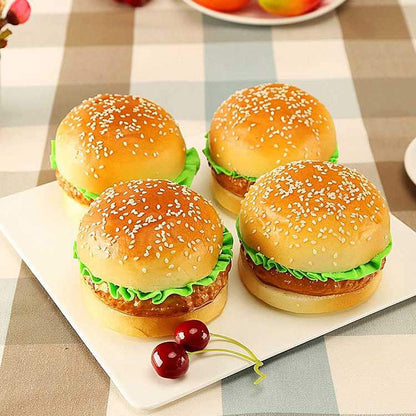 Kmiunty 4PCS Artificial Hamburger Fake Food Bread Model Photography Prop for Home Kitchen Party Decoration