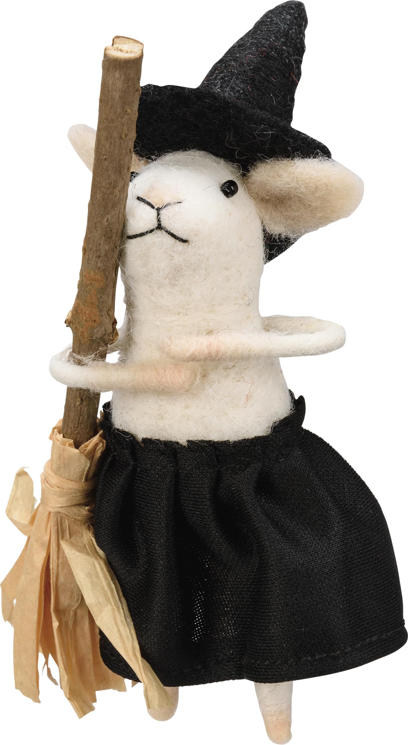 Primitives by Kathy Halloween Collectible Felt Critter, 5.5-inch Witch Mouse with Broomstick in a Witchy hat, Spooky Tiered Tray & Shelf Sitter Decor, Mix & Match with Our Other Collectible Figurines