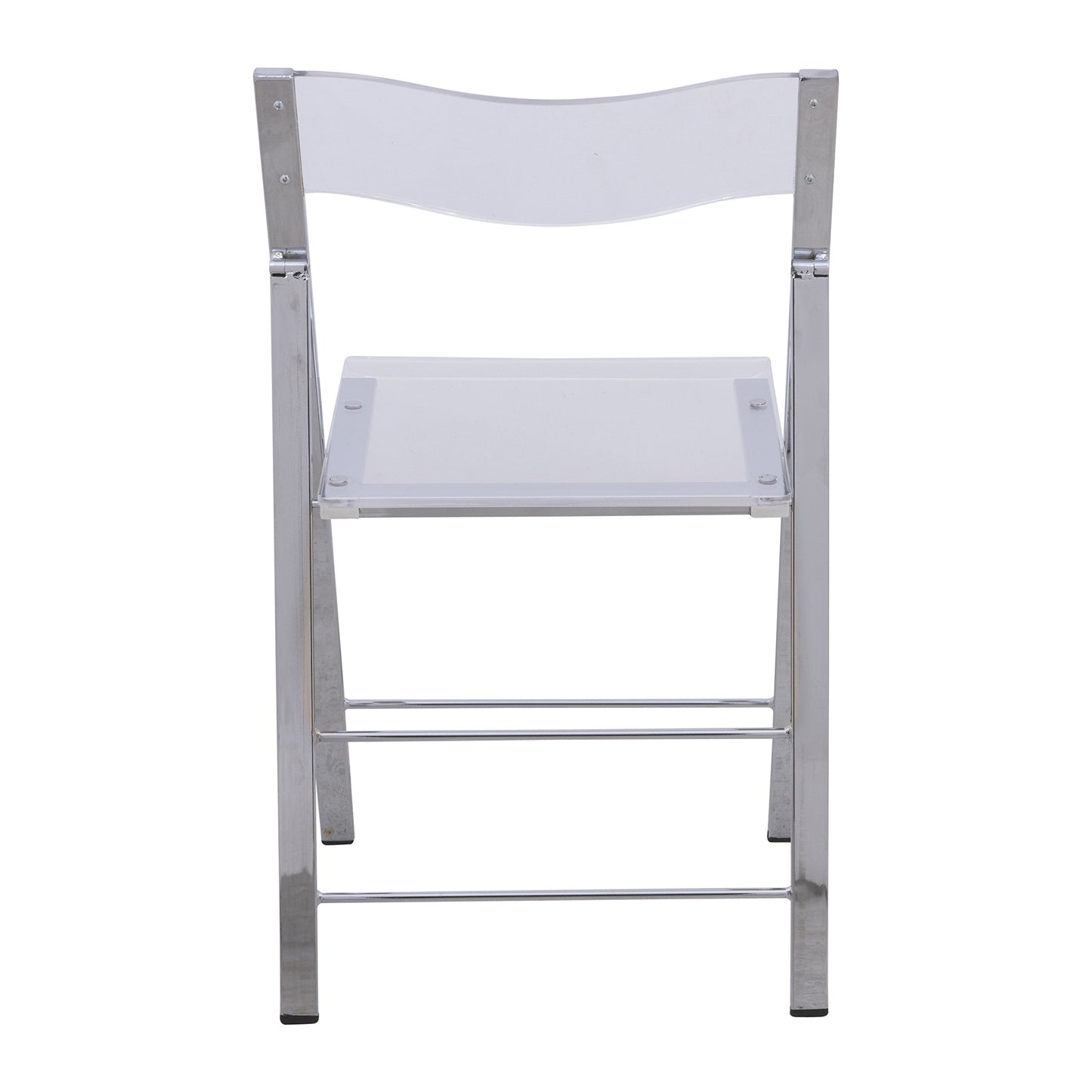 LeisureMod Transparent Acrylic Folding Chair, Lightweight Iron Chrome Base, Comfortable Clear Desk Chair, No Assembly Needed (Set of 2) in Clear