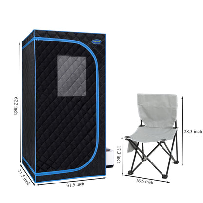 Portable Black Full Size Steam Sauna Tent - Personal Home Spa with Steam Generator, Remote Control, and Foldable Chair for Relaxation and Detox at Home