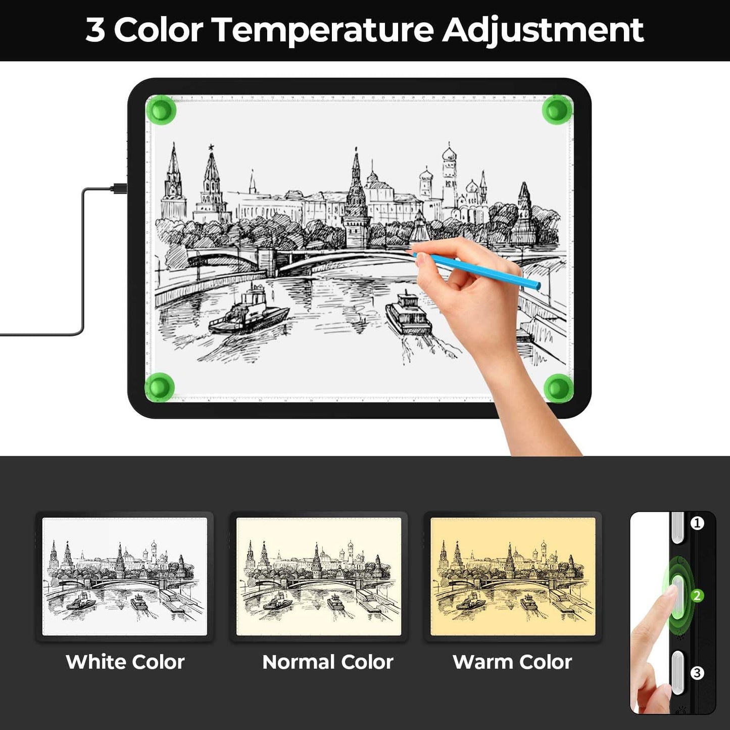 Zocelight A3 Diamond Art Light Board, 16.77×13.35inchs Light Pad,6000 Lux Super Bright Light Box for Tracing,Side Button Design,Magnet Light Table for Diamond Painting,Sketching,Weeding Vinyl(Black)