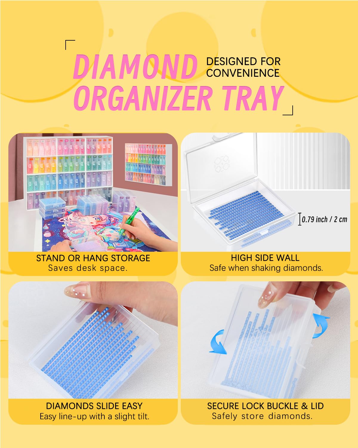 60pcs Diamond Art Storage Containers Trays ＆ Stand, Diamond Painting Accessories Diamond Painting Trays with Lids, 2-in-1 Diamond Art Tray and Beads Storage, Beads Gem Art Tools Storage Rack