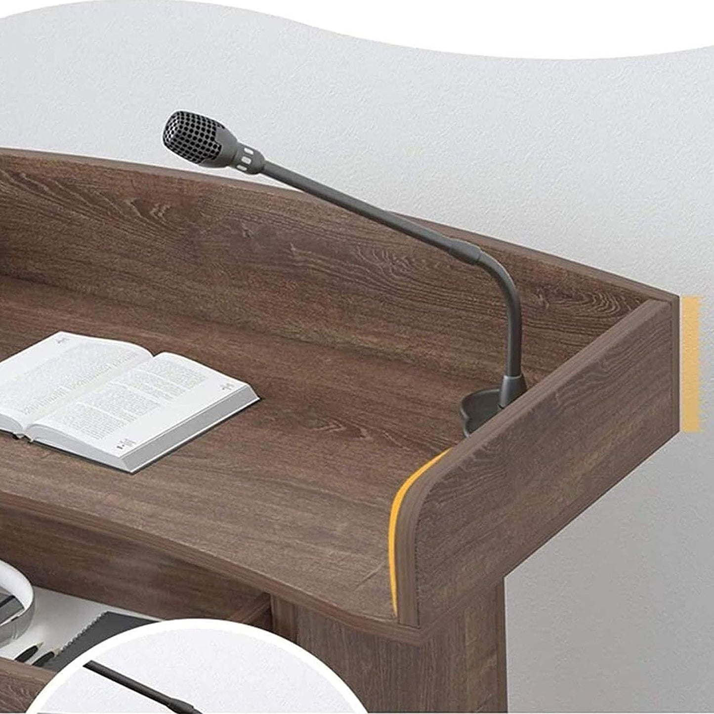 BKEKM Modern Lecterns Floor Standing with Drawers and Open Storage Podium Stand Pulpits for Churches Wooden Luxury Teacher Podiums