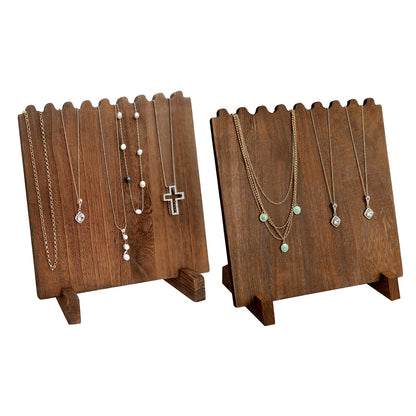 Ikee Design Set of 2 Wood Necklace Jewelry Display Stand for 8 Necklaces, Necklace Display Holder Organizer, Brown Color