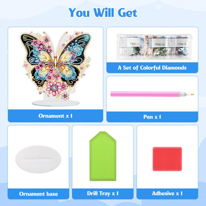 GHHKUD Butterfly Diamond Painting Desktop Ornament for Adults Double Sided, Stand Up Diamond Art Ornaments DIY Special Diamond Gem Craft Tabletop Placement Board Kit for Home Decor