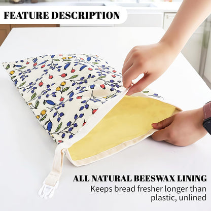 EHZYP 2 Pack 17x13 Inch Beeswax Bread Bags - Reusable Bread Storage Bags,Bees Wax Lined Bread Bags for Home Cooks fresh