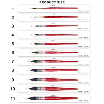 Professional Watercolor Synthetic Squirrel Hair Paint Brushes, Mop Paintbrushes, Art Supplies for Art Painting, Gouache, Fine Detailing, Acrylic, Aquarelle & Oil Painting（11pcs