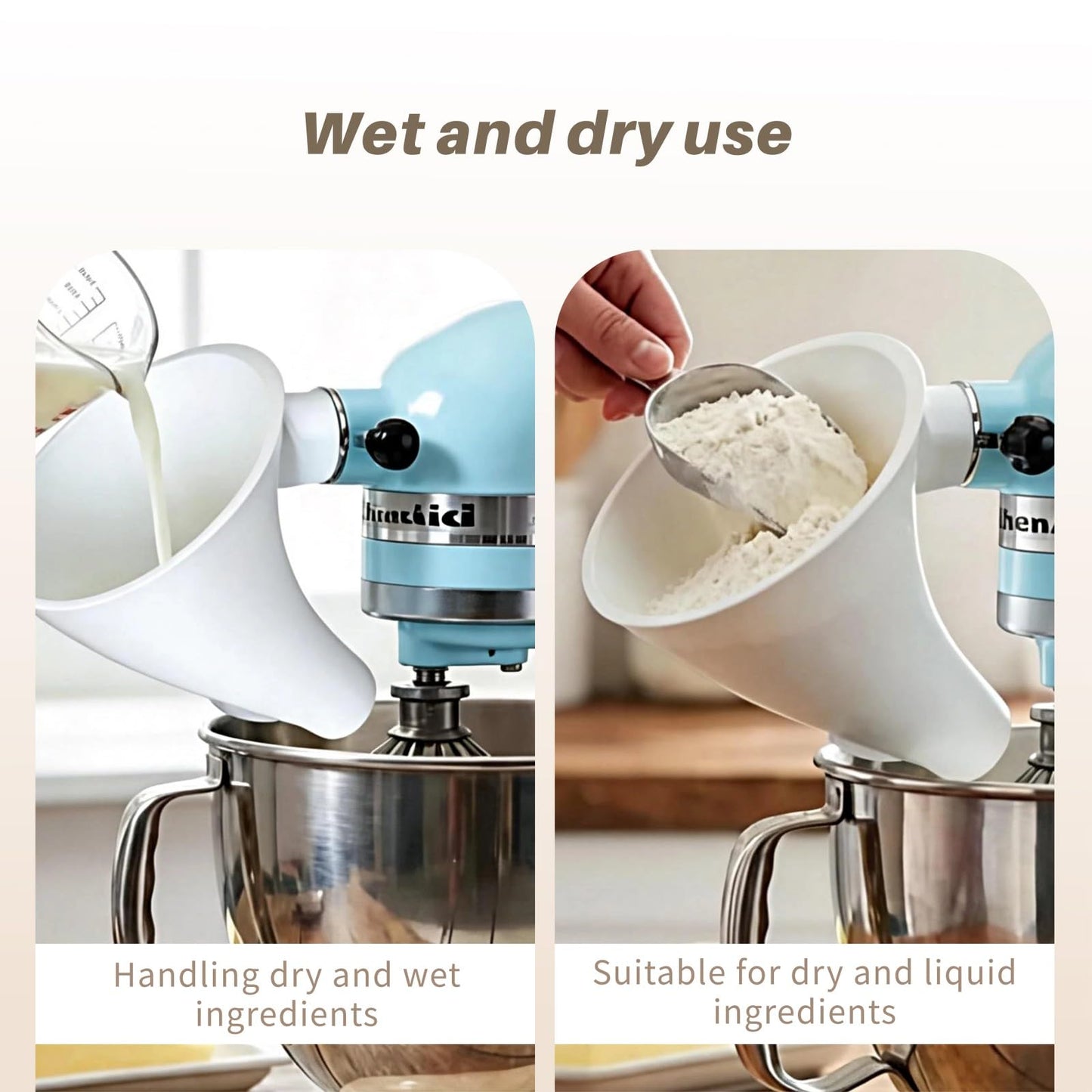 2PCS Flour Funnel for Kitchen Aid Mixer, 2026 New Plastic Funnel with Easy-Pour Attachment Fits Tilt-Head 4.5–5 Qt (KSM150), No Mess Baking Tool for Flour, Sugar, and Egg Liquid