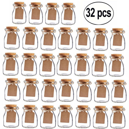 Bodosac 32 Pack Glass Favor Jars with Cork Lid, 3.4 oz Small Glass Bottles for Wedding Favor, Party Favor, Gift Jars for Candy, Twine and Labels 100 ML