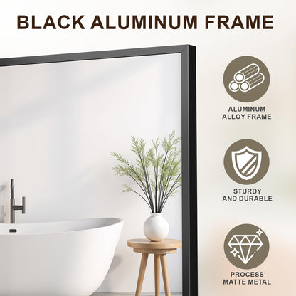 FICTOR Bathroom Vanity Mirror-Black, 36" x 24", Shatterproof & Anti-Rust, Wall Mount Rectangle Mirrors with Metal Frame for Over Sink, Bathroom, Bedroom, Living Room,Entryway