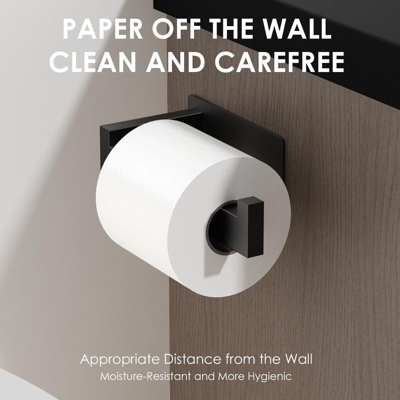 Auxmir Adhesive Toilet Paper Holder, No Drilling Toilet Roll Holder Wall Mount, Premium Thicken SUS304 Stainless Steel, Rustproof Toilet Tissue Holder for Bathroom Kitchen Washroom RV, Black(2 Pack)
