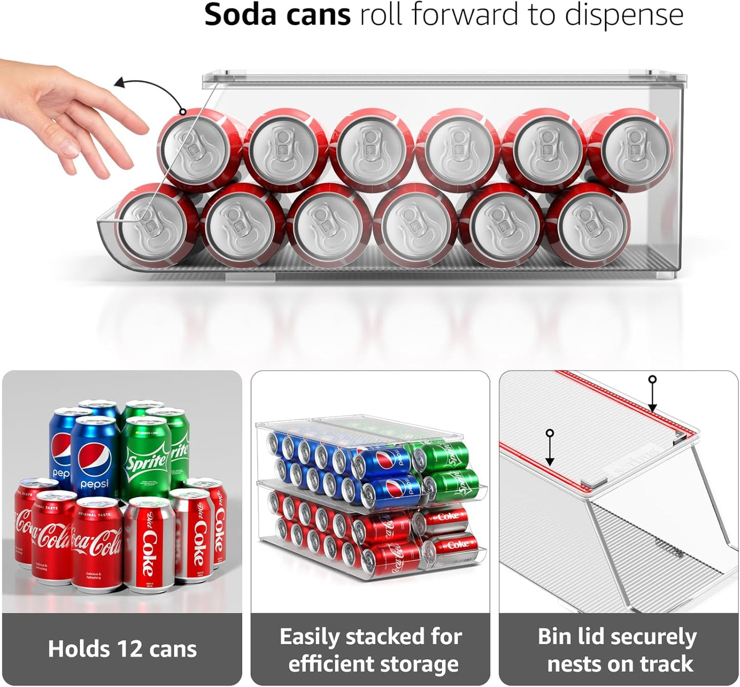 12 (4-Pack) Sorbus Soda Can Organizer for Refrigerator Stackable Can Dispenser with Lid for Fridge, Pantry, or Freezer