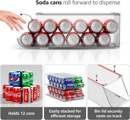12 (4-Pack) Sorbus Soda Can Organizer for Refrigerator Stackable Can Dispenser with Lid for Fridge, Pantry, or Freezer