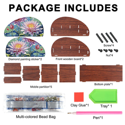 DIY Diamond Painting Storage Box, Pink Lotus Design Handmade 5D Diamond Art Case Multi-Compartment Wooden Desktop Organizer for TV AC Remotes Makeup Brushes Pens Holder Tabletop Craft Storage