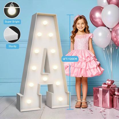4FT Marquee Light Up Letters A,Party Decoration Large Marquee Letters with Weighted Water Bag,Pre-cut Foam Board Set Can Be Used for Birthdays,Weddings,Baby Anniversaries