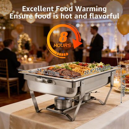 Jacgood Chafing Dishes for Buffet, 4 Pack 8QT Chafers and Buffet Warmers Sets for Parties, Catering, Weddings, Christmas, Events Serving, Silver