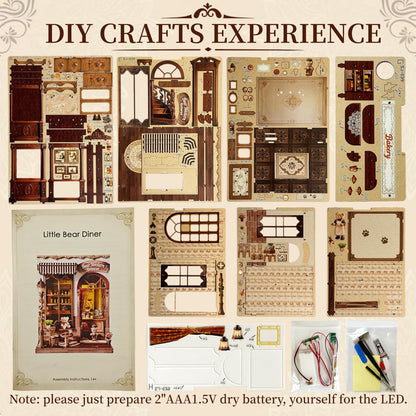 HYXBXSS Book Nook Kit, DIY Miniature House Dollhouse Kit for Adults, Bakery Patisserie Mini House Building Kit with LED, Booknook Kit Bookshelf Decor 3D Wooden Puzzles, Gifts for Family and Friends