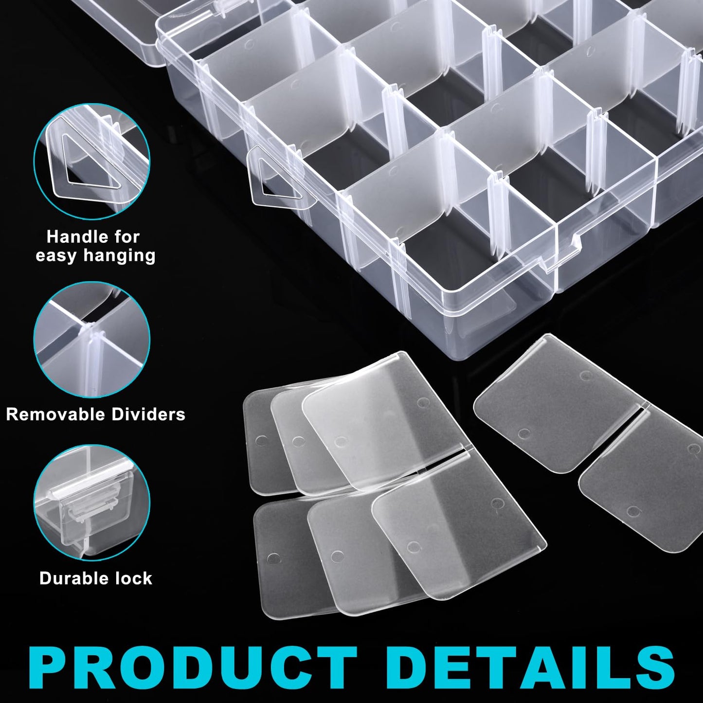 VZTOLKUR 2 Pack Clear Plastic Organizer Box with 36 Grids and Adjustable Dividers for Beads, Crafts, Art DIY, Jewelry, Screws, Pins, Thread, Fishing Gear, Small Items