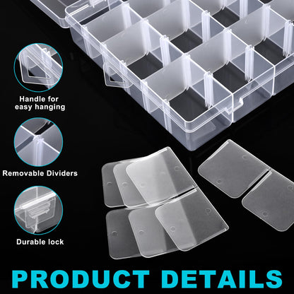 VZTOLKUR 2 Pack Clear Plastic Organizer Box with 36 Grids and Adjustable Dividers for Beads, Crafts, Art DIY, Jewelry, Screws, Pins, Thread, Fishing Gear, Small Items