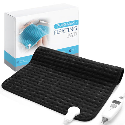 Electric Heating Pad for Back Pain Relief & Cramps - 6 Heat Settings,Auto Shut Off,Moist Heat Options,Portable Heated Pads for Neck/Shoulder Machine Washable Gift for Men Women,Grey,12"x24"