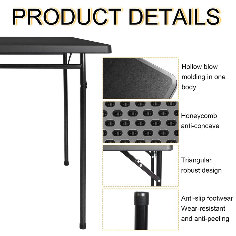FROASISPRO 3ft Rectangular Folding Table, All-Occasion Plastic Event Table for Indoor and Outdoor, Portable Desk, Camping, Durable and Stable, HDPE and Steel, Wide Application, Black