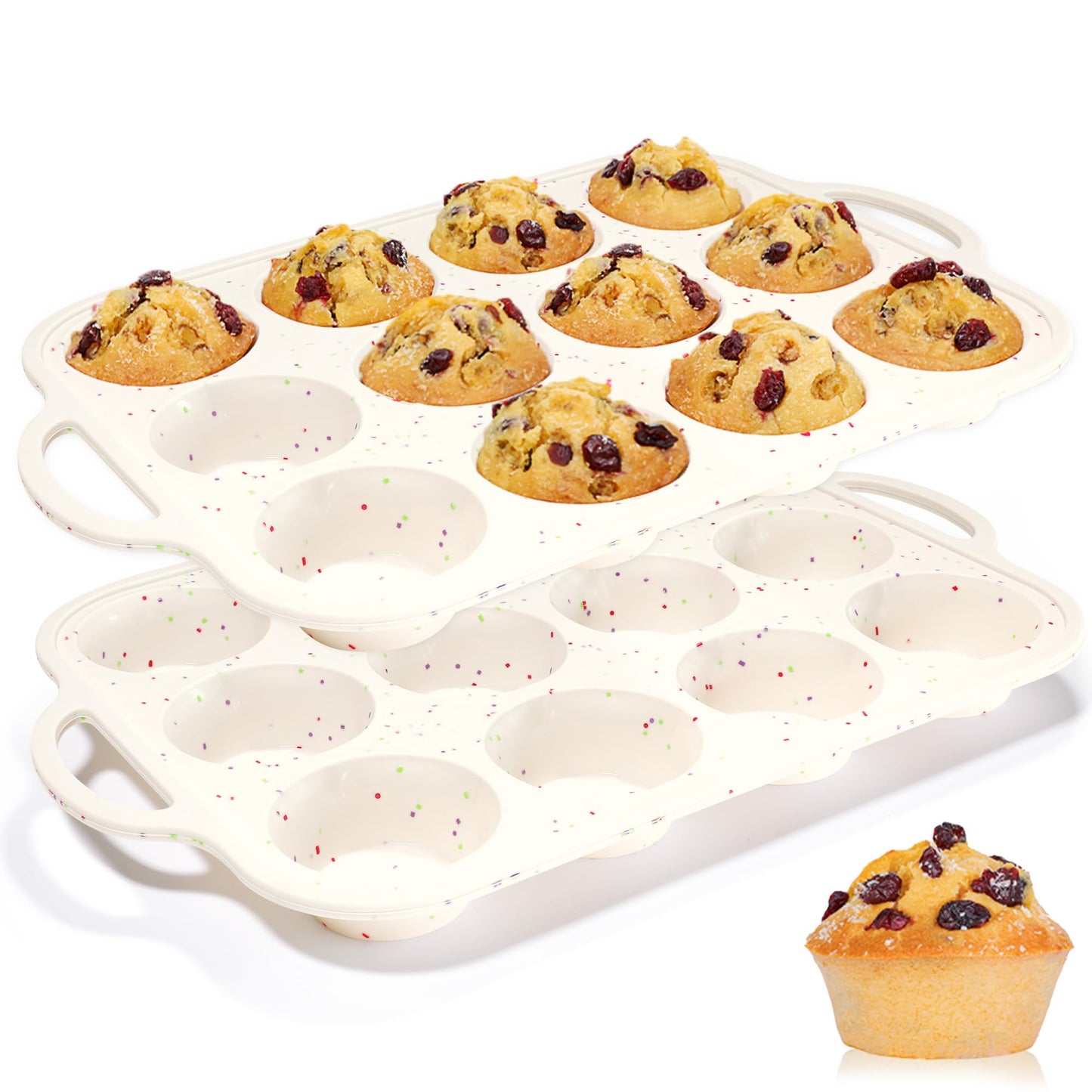 Silicone Muffin Pans for Baking, with Metal Reinforced Frame 2.8 Inch Regular Size Silicone Molds Nonstick 12 Cups for Baking Homemade Muffins, Cupcakes, Egg Bites 2 Pack Dishwasher Safe BPA Free