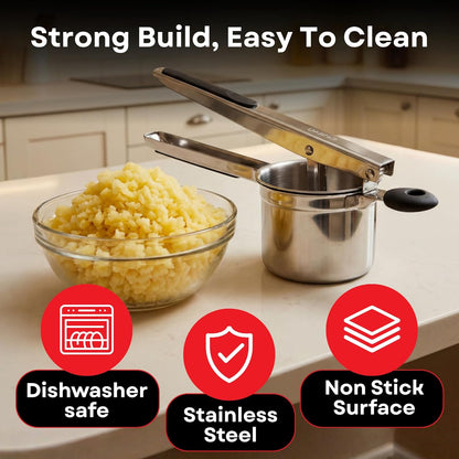 Professional 430 Stainless Steel Potato Ricer - Large 15oz Masher for Fluffy Potatoes, Gnocchi & Baby Food - Ergonomic Non-Slip Handles