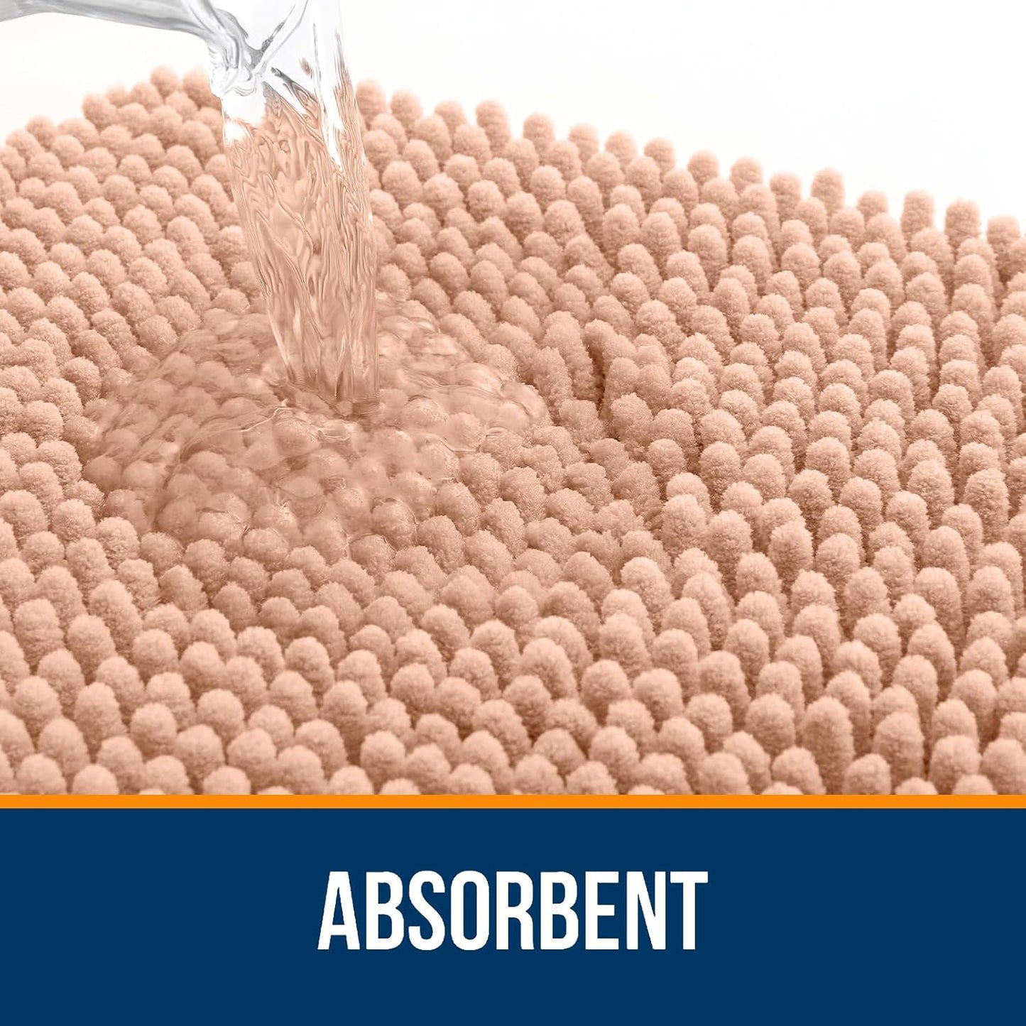 OLANLY Large Bathroom Rugs - Extra Soft Chenille Bath Mats with Rubber Backing | Quick Dry, Machine Washable, Peach 50x30