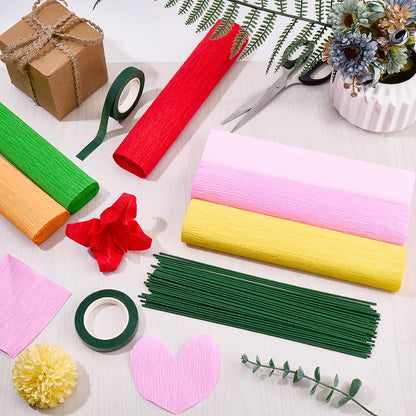 CRASPIRE 58Pcs Crepe Paper Flower DIY Kits Colourful Paper Crepe Paper Sheets 36M Green Tape 50Pcs Floral Iron Wire for Wedding Birthday Holiday Party Decor(9.84inx8.2ft/Roll)