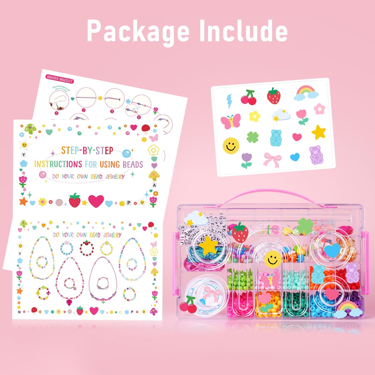 MAKERSLAND Jewelry Making Kit with Bead Board DIY Craft Kits Kandi Pony Beads Bulk Clay Bead for Bracelet Necklace Making, Keychains, Storage Box with Handle and Tray for Kids Adults Birthday Gift
