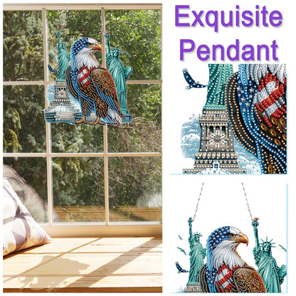 POETRYDRAW DIY Hanging Diamond Art Pendant Kit Independence Day Eagle, Special Crystal Diamonds Painting Ornament for Adults, Diamond Art Suncatchers Double Sided Board Gem Painting Box Kit