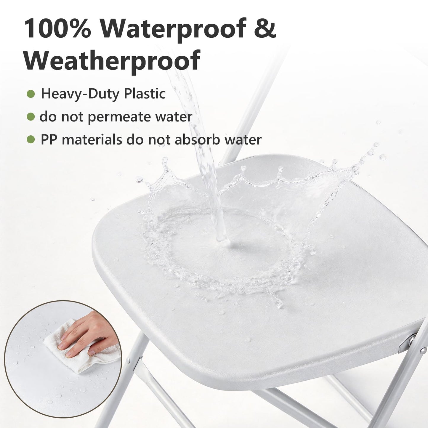 MAKE CHANGES Folding Chairs 16 Pack, Plastic Folding Chairs for Outside, Heavy Duty Foldable Chairs, Sturdy Metal Folding Chairs, 350 lbs Capacity, for Patio, Garden, Camping, White
