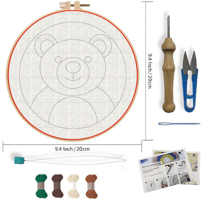 FREEBLOSS DIY Punch Needle Kits for Beginners Cartoon Bear Punch Needle Starter Craft Set with Hoop and Instruction Embroidery Set for Adults Festival Gift and Decoration 7.9''/20cm