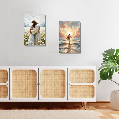 2 Pack Paint by Numbers Kit for Adults - Wooden Easel, Jesus Paint by Numbers with Frame, Christianity Adult Painting by Number Kits on Canvas, Easy Oil Painting Arts Gift Wall Decor 8x12inch