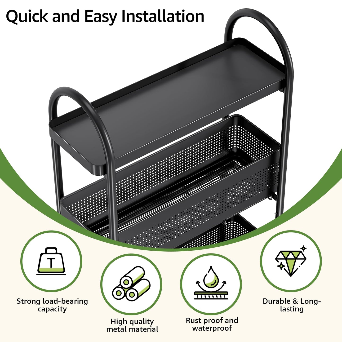 KINGRACK Slim Storage Cart with Drawer, 5-Tier Rolling Utility Cart on Wheels, Narrow Metal Cart for Space Save, Easy Assembly for Kitchen Cart, Craft Cart, Laundry, Bathroom, Nursery Organizer