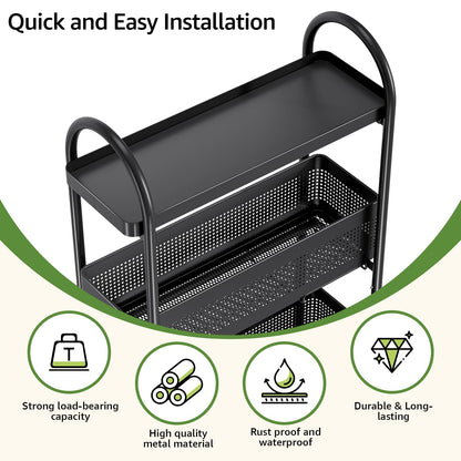 KINGRACK Slim Storage Cart with Drawer, 5-Tier Rolling Utility Cart on Wheels, Narrow Metal Cart for Space Save, Easy Assembly for Kitchen Cart, Craft Cart, Laundry, Bathroom, Nursery Organizer
