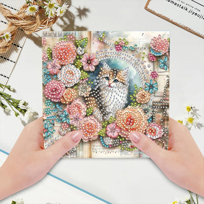 6 Pack 5D DIY Diamond Painting Cat Garden Greeting Card Kit, Diamond Art Christmas Birthday Holiday Greeting Card, Art Crafts Kit Creative with Envelope