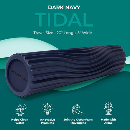 Oceanfoam Tidal Roller - Black Marbled - Muscle Massage Foam Roller for Back Pain & Stretching - Firm and Ergonomic Wide Wave Textured - Yoga, Athletics, & Wellness - Full Size, 20" x 5"