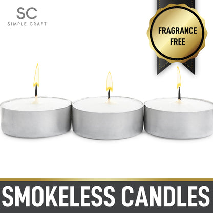 Simple Craft 150 Pack Tea Lights Candles - Unscented Tealight Candles Pack - Long Lasting Paraffin Wax Small Candles in Bulk - Smokeless & Dripless Tea Light Candles for Home, Parties, Weddings